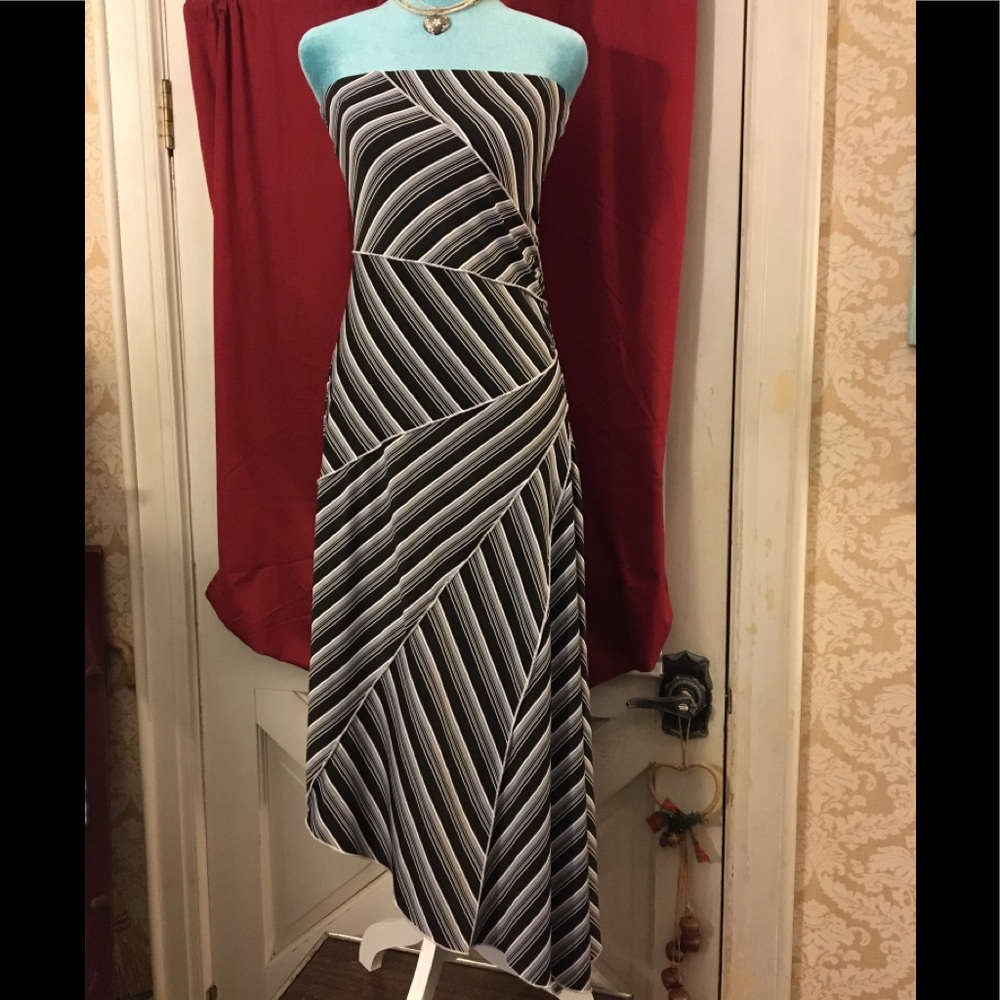 Vintage 90s/Y2K Black white and gray striped dress M Halter dress very cool. NWT